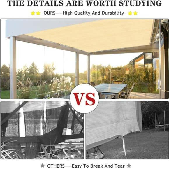 Outdoor Sun Shade Cloth, 10’ x 20’, Pergola, Deck, and Backyard Patio Sunshade - Picture 7 of 8